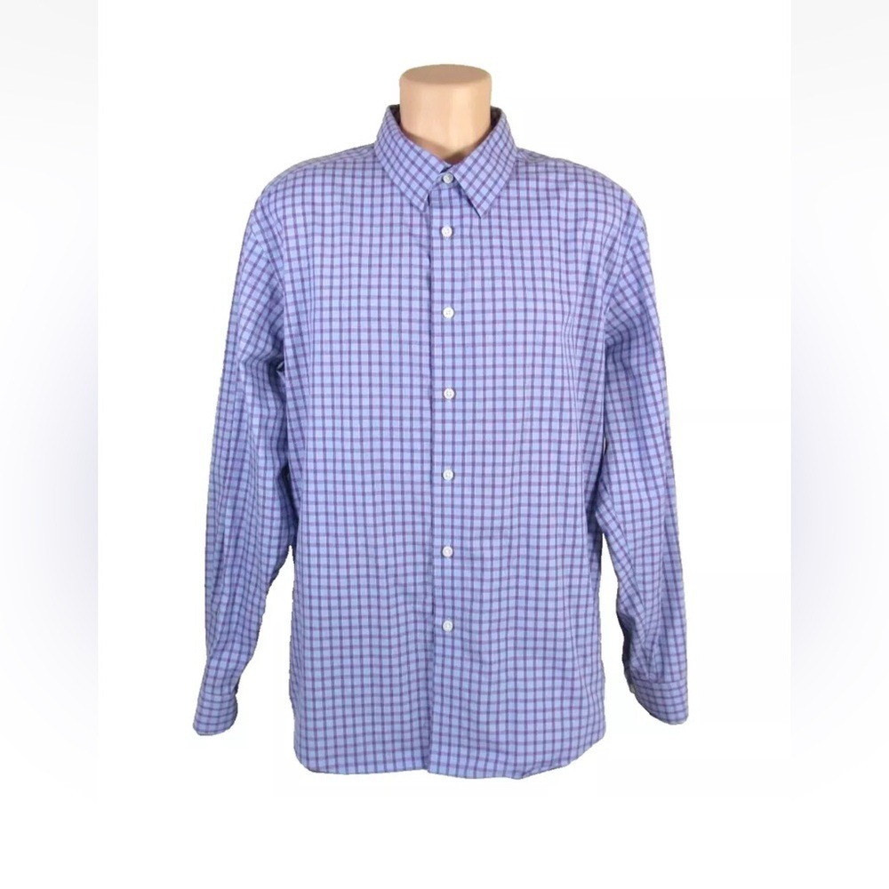 EGARA Plaid Men's No Iron Dress Shirt Size 17-17/2  Modern Fit Button Down EUC